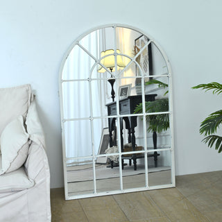 Handmade Arched Mirror, Windows Design For Entryway - White