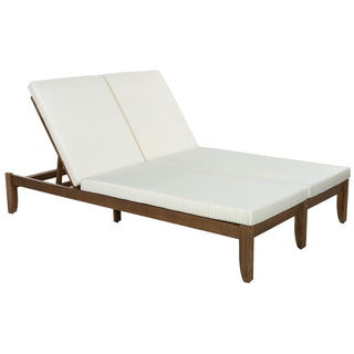 Adjustable Outdoor Patio Lounge Chair 2 Seater Recliner - Beige / Walnut