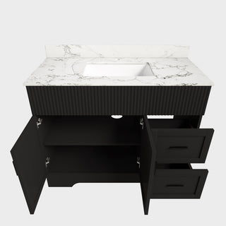 Bathroom Vanity Set, Fluted Cabinet, Soft Close Doors With Drawers, Single Faucet Hole, Sink Included - Black