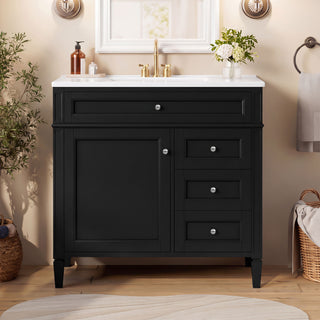 Bathroom Vanity With Sink, Rectangular Storage Cabinet & 2 Drawers And Tip Out Drawer