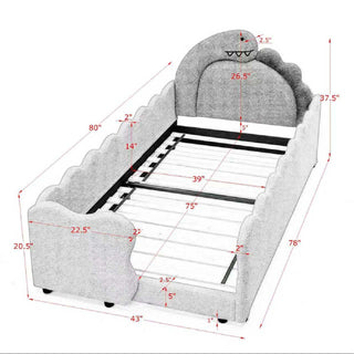 Cute Dinosaur Shaped Bed With Safety Guardrail, Toddler Frame