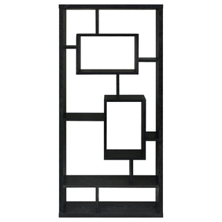 10 Shelf Open Back Bookcase With Geometric Design - Black