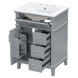 Modern Bathroom Vanity With Sink, Flip Drawer & 3 Drawers, Soft Close Hinges, Adjustable Shelf
