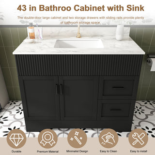Bathroom Vanity, Fluted Cabinet, Soft Close Doors & Drawers, Single Faucet Hole, Sink Included - Black