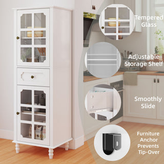 Storage Cabinet, Freestanding Curio Cabinet With Grid Doors & Drawer, Pantry Display Cabinet For Kitchen