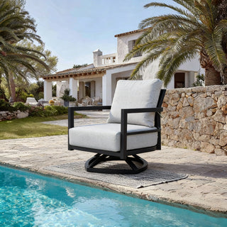 Outdoor Swivel Lounge Chair With Sunbrella Cushion, Weather Resistant - Ember Black