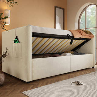 Upholstered Daybed With Hydraulic Storage And USB / Type - C Charging