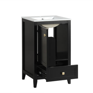 20" Bathroom Vanity With Sink Cabinet With Soft Closing Door, Drawer & Storage Rack - Black