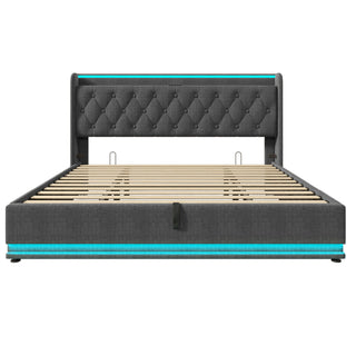 Upholstered Bed, 360 Surround LED Function, Remote Control, Hydraulic Storage Bed With USB, Type-C Charging (Without Mattress)