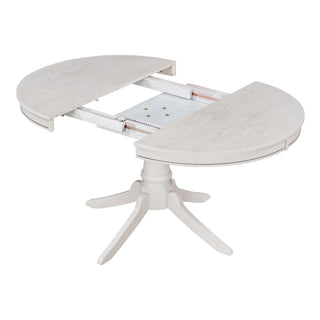 Trexm 5-Piece Retro Functional Dining Table Set Wood Round Extendable Dining Table And 4 Upholstered Dining Chairs (Antique White)