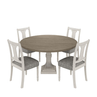 Tannen - Round 5 Piece Dining Table (Set of 5) - White And Gray