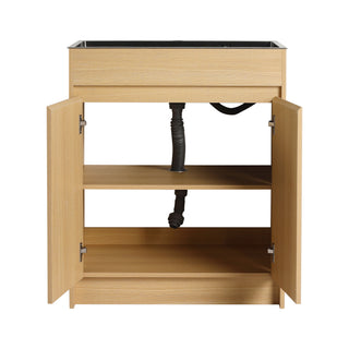 28" Freestanding Bathroom Vanity With Sink, Soft Close Doors - Oak