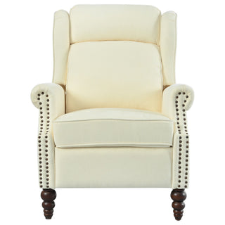 Push Back Recliner Chair Upholstered Recliner Armchair With Classic Wing Back And Solid Gourd-Shaped Legs