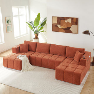 U - Shaped Sectional Sofa, Cup Holders & Side Pockets For Living Room