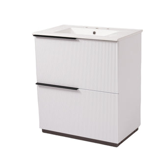 Fluted Bathroom Vanity With Ceramic Sink, Soft Close Slides