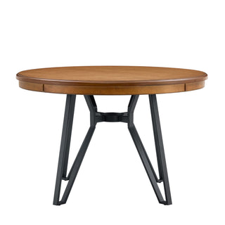 Mid Century Modern Round Dining Table With Metal Legs And Open Shelf