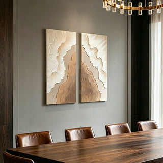 Abstract Wall Art, Textured Canvas Painting With Accents, Decor For Living Room (Set of 2) - Antique Brown+White