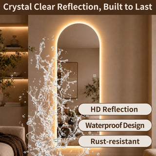 65" X 21" Arched LED Full Length Mirror, Wall Mounted Lighted Full Body Mirror With Frosted Edge Lighting, 3 Color Temperatures & Stepless Dimming - Silver