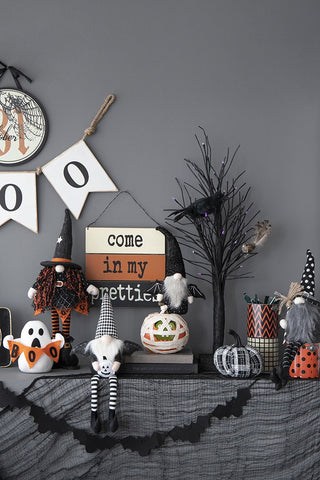 Sitting Gnome With Wings & Plaid Hat, For Halloween Decor
