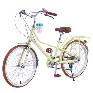 24" Cruiser Bike With 6 Speed Gear System, Rear Rack & Cup Holder