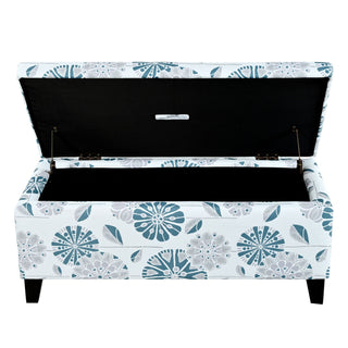 Luxury Storage Ottoman With Floral Patterned Fabric, Soft-Close Hinges, Multi Functional