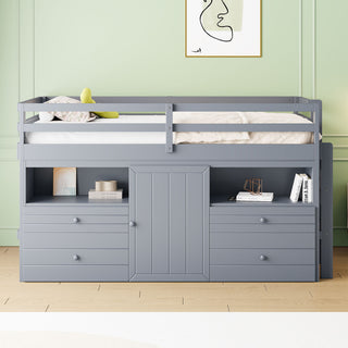 Loft Bed With 4 Drawers, Underneath Cabinet And Shelves