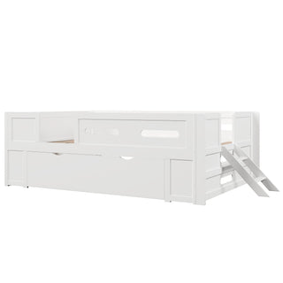 Platform Bed With Guardrail And Drawer