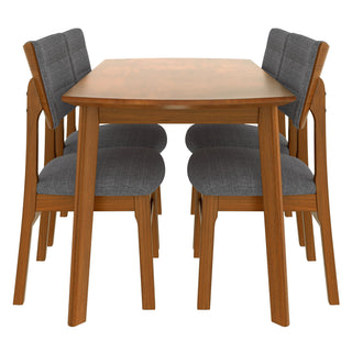 Mid Century Modern Dining Table Set For 4, Solid Wood Dining Table And Solid Wood Chairs, 5 Pieces Farmhouse Dining Table And 4 Upholstered Chairs - Brown / Gray