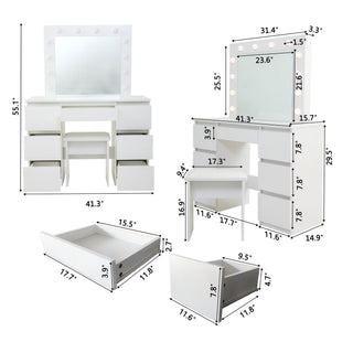 Large Vanity Tables With Mirror And Light - Matte White