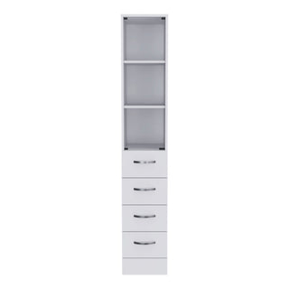 Linen Cabinet, 3 Shelves, 4 Drawers And Metal Handles - White