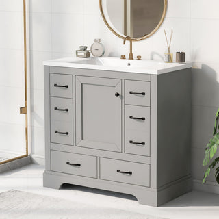 Modern Bathroom Vanity With Sink, 6 Drawers, Adjustable Shelf