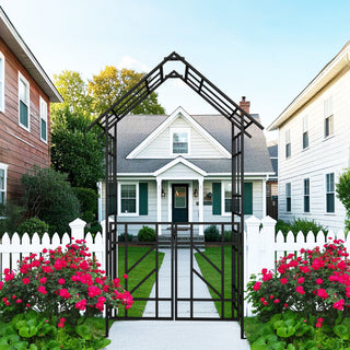 Garden Arch With Gate Climbing Plants Support Outdoor - Black