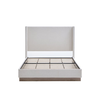 Hosford - Minimalist Upholstered Wingback Bed With Wood Base Platform