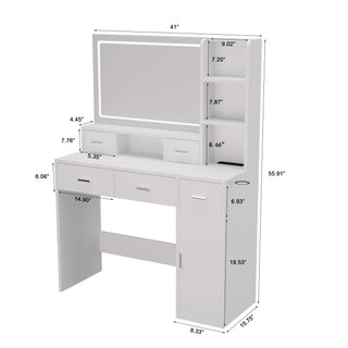 40.95" Newly Designed Smart Mirror Dressing Table With Drawers And Storage Cabinet, Dressing Table With Dressing Pad For Bedroom, Dressing Room