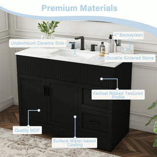 Bathroom Vanity Set, Fluted Cabinet, Soft Close Doors, Single Faucet Hole, Sink Included - Black