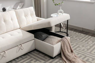 Reversible Sectional Storage Sleeper Sofa Bed, L-Shape 2 Seat Sectional Chaise With Storage, Skin-Feeling Fabric