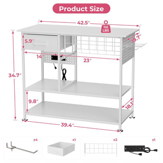 Large Heat Press Table With Charging Station, Movable Workbench For Diy Sublimation - White