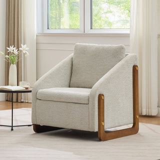 Modern Upholstered Armchair With Wooden Side Frame