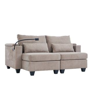 Convertible Chaise Lounge Sofa Chair With USB Ports, Cup Holders, Phone Holder And Storage