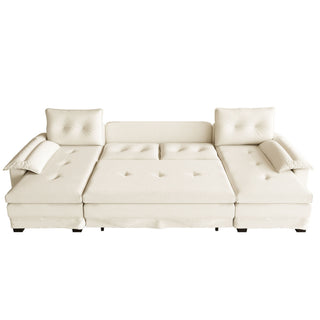 U-Shaped Sleeper Sofa With Pull Out Bed, Removable Armrests & USB Ports For Living Room