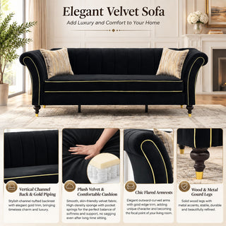 3 Seater Sofa With Rolled Arms, Vertical Channel Tufted Backrest