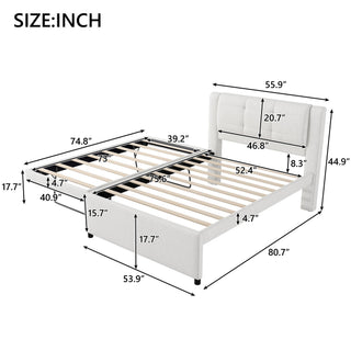 Upholstery Platform Bed With Trundle, Trundle Can Be Flat Or Erected