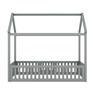 Wood House Bed With Fence And Door