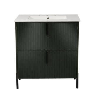 Bathroom Vanity With Ceramic Sink, Fluted Design
