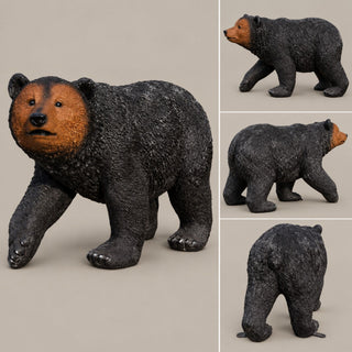 Bear Garden Statue, Walking Animal Sculpture With 2 Ground Stakes For Outdoor Decor - Black