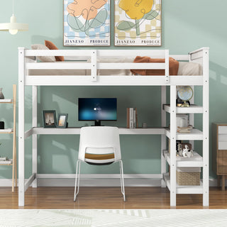 Loft Bed With Storage Shelves And Under Bed Desk
