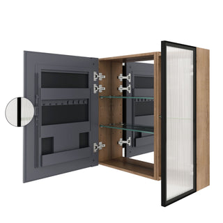 Wall Mounted Bathroom Mirror Cabinet With Soft Close Door, Adjustable Shelves - Imitative Oak