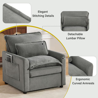 Modern Single Seat Accent Chair With Side Storage Pockets