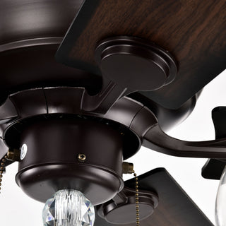 52" Crystal Shade Ceiling Fan Lamp, 3 Speed, 4 Timing, 5 Reversible Blades Crystal Ceiling Fan, 5 Pieces X E12 (No Include Bulb), Hand Pull Chain - Matte Black