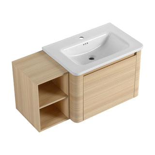 Wall Mounted Bathroom Vanity & Sink, Storage Shelves & Soft Close Door